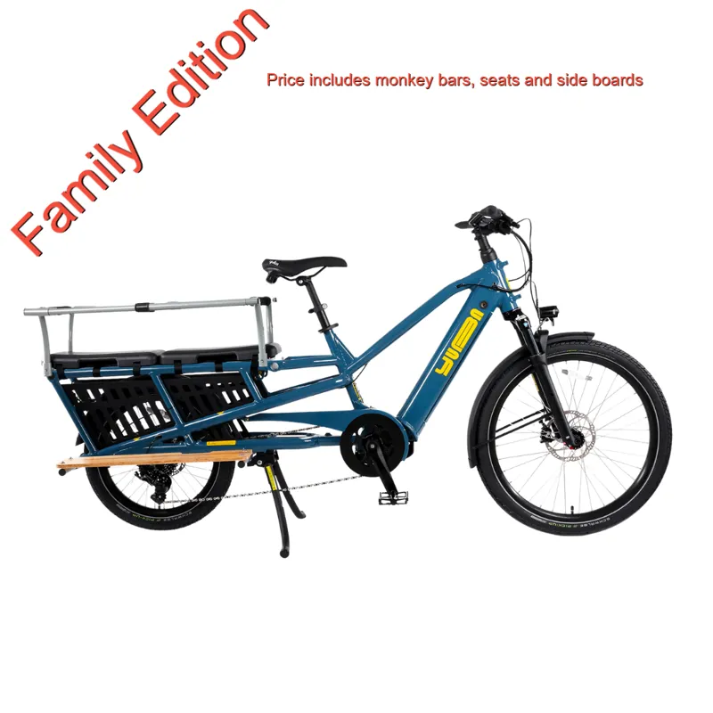 Yuba Spicy Curry Longtail Electric Cargo Bike True Blue Family Edition-1