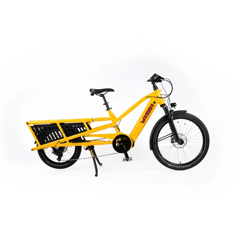 Yuba Spicy Curry Longtail Electric Cargo Bike Hello Yellow